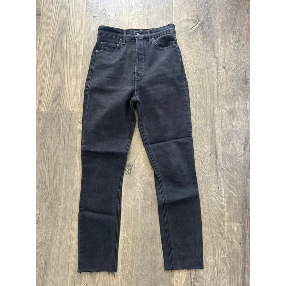 GRLFRND The Piper Super High Rise Slim Crop Jeans 25 Black Raw Hem Like New